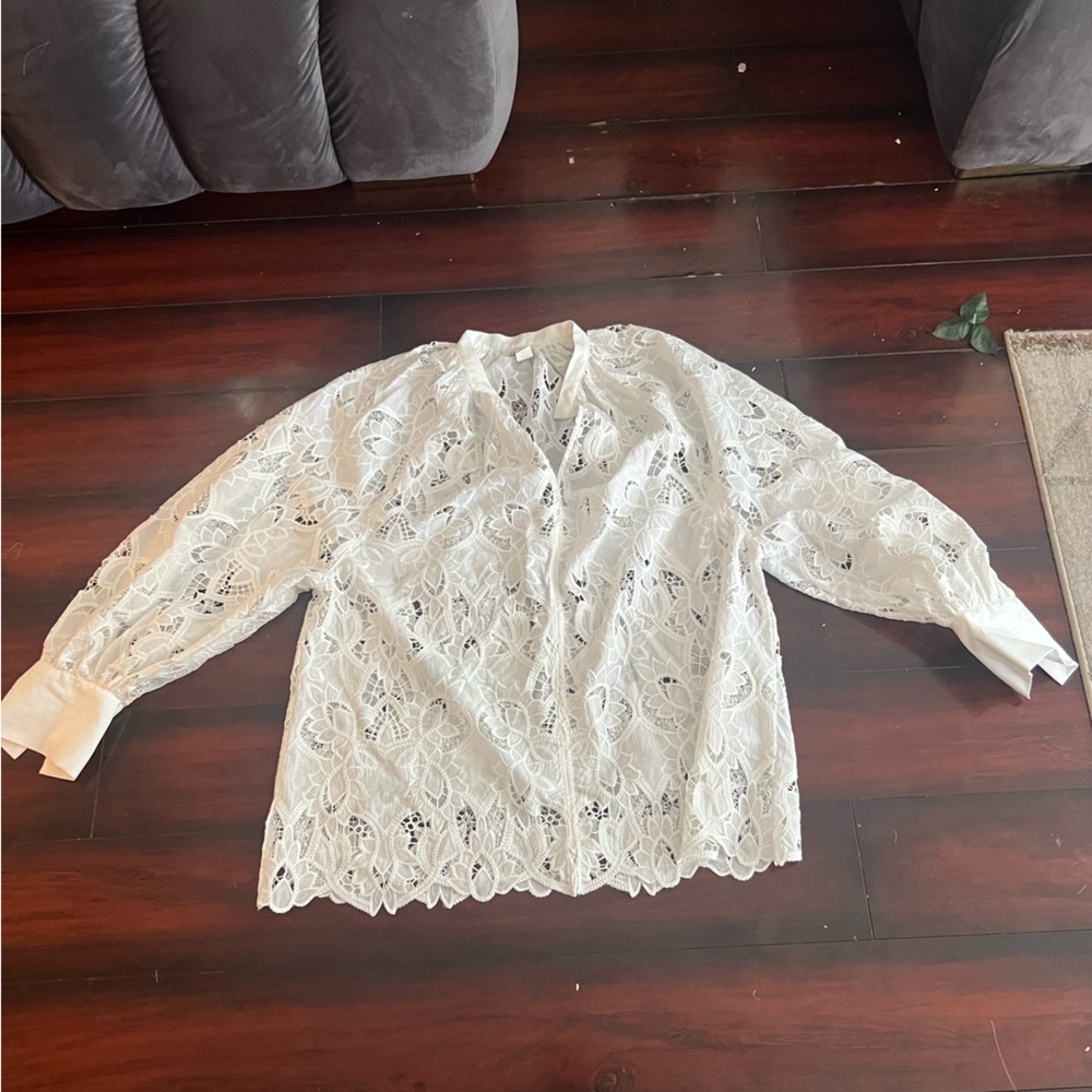 H&M white lace shirt long sleeve